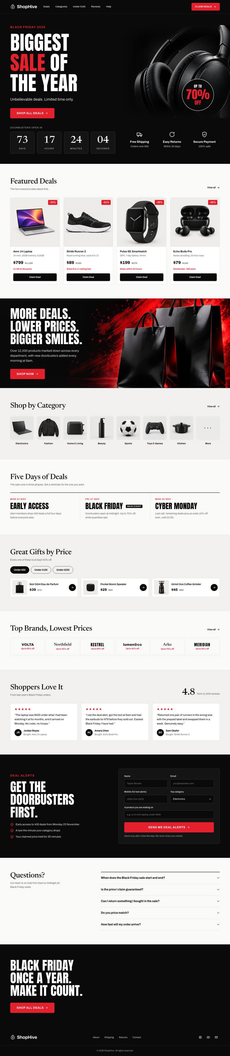 Black Friday Mega Sale template, the whole page on desktop