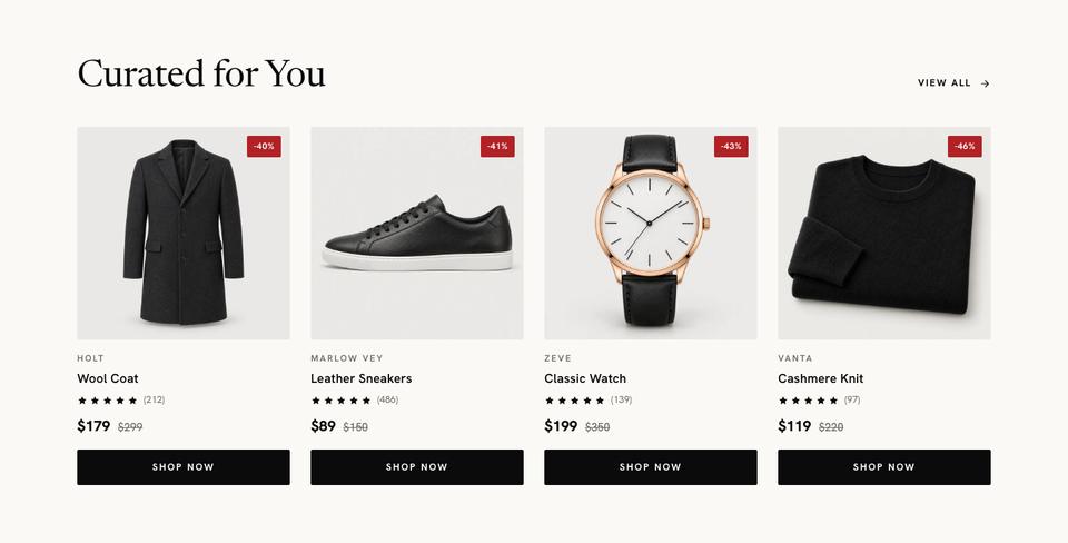 Black Friday Premium Brands template — Curated section
