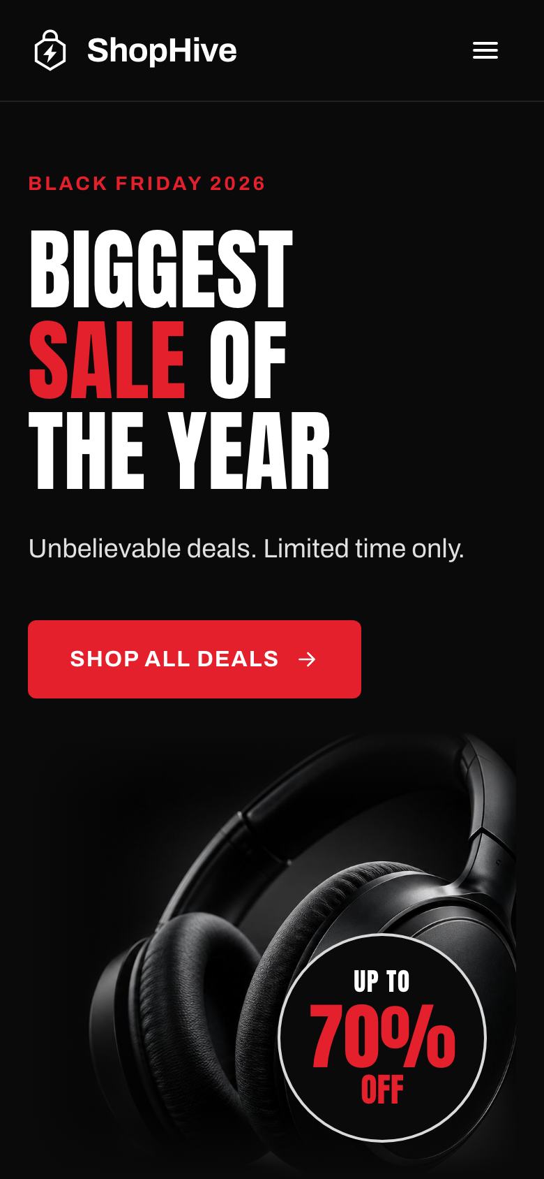 Black Friday Mega Sale landing page template on a phone