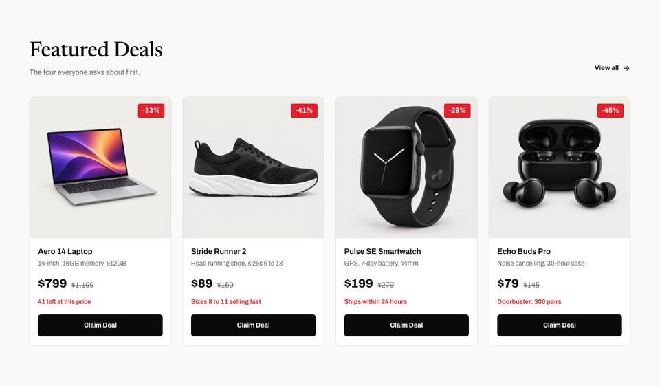 Black Friday Mega Sale template — Featured deals section