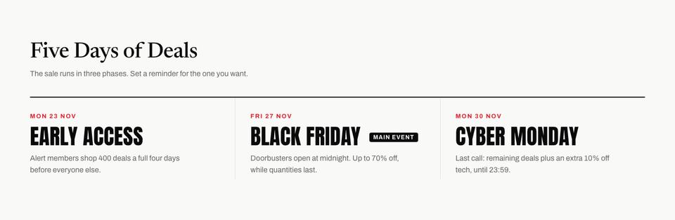 Black Friday Mega Sale template — Sale phases section