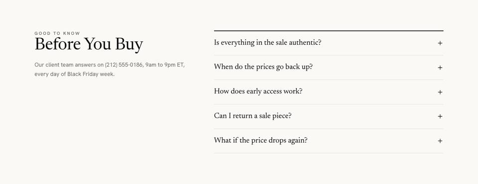 Black Friday Premium Brands template — Questions section
