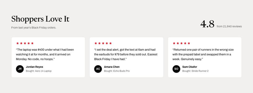 Black Friday Mega Sale template — Reviews section