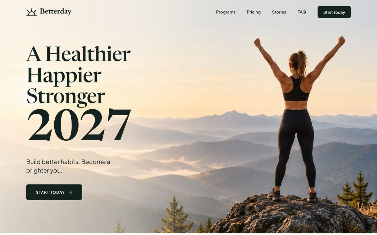 New Year Fitness landing page template, desktop