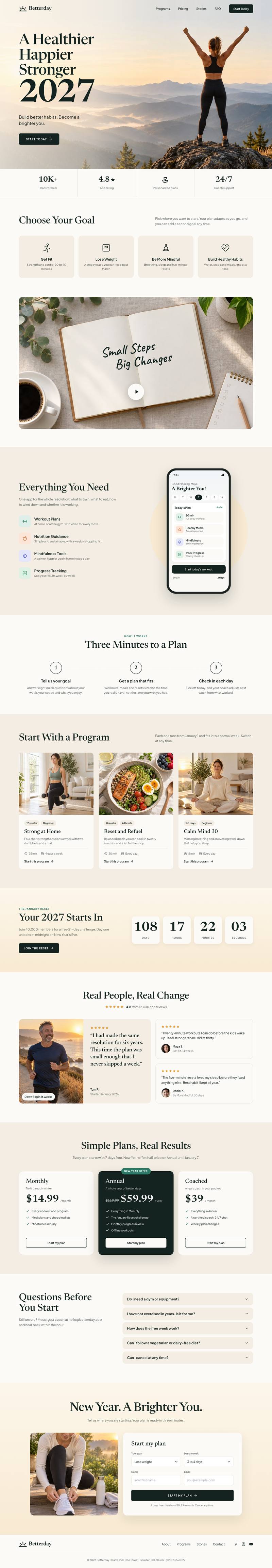 New Year Fitness template, the whole page on desktop