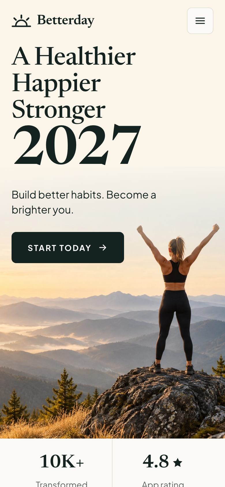 New Year Fitness landing page template on a phone