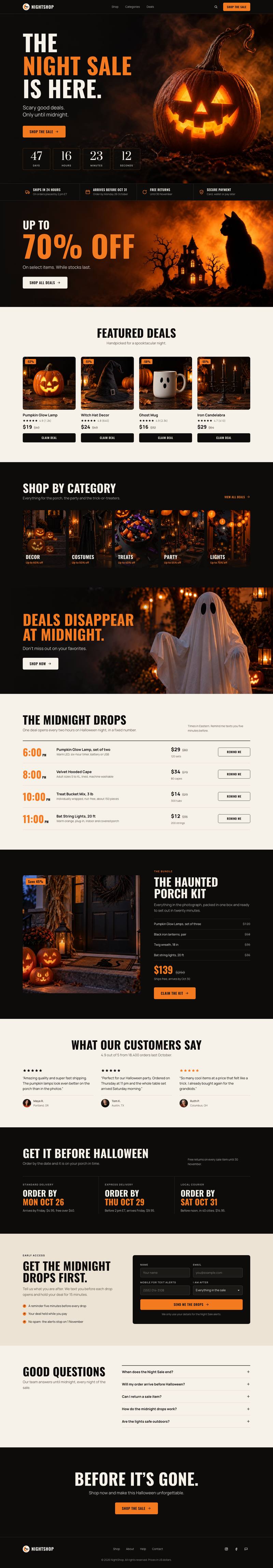 Halloween Night Sale template, the whole page on desktop