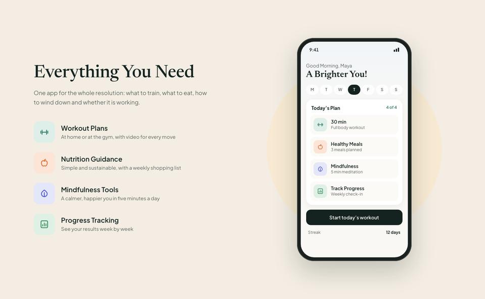 New Year Fitness template — The app section