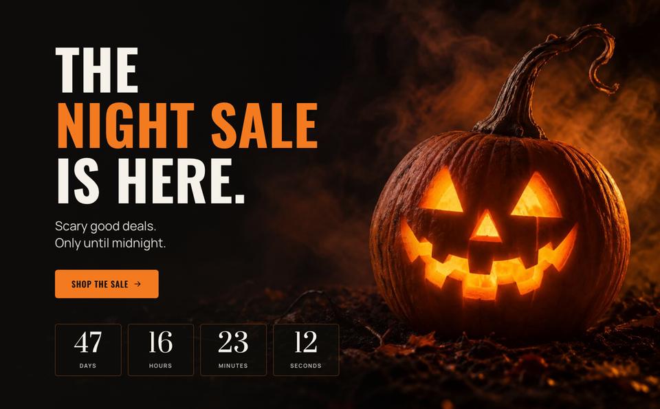 Halloween Night Sale template — Hero section