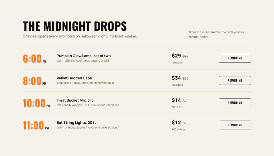 Halloween Night Sale template — Midnight drops section