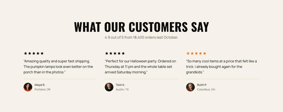 Halloween Night Sale template — Reviews section