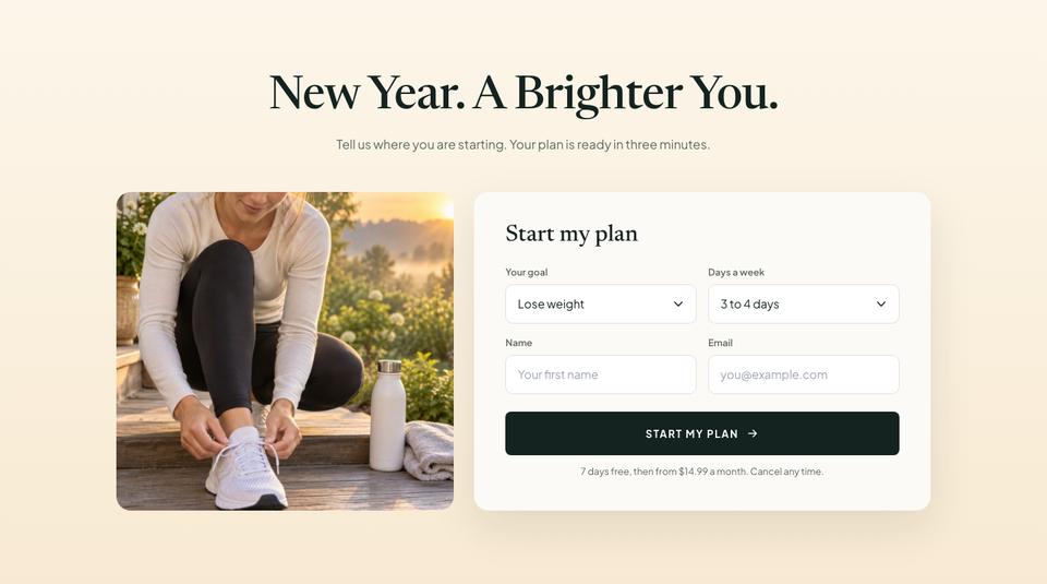 New Year Fitness template — Start form section