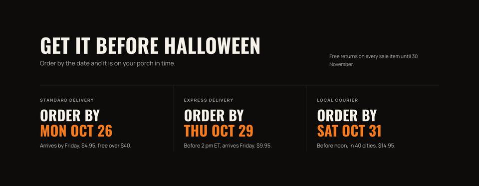 Halloween Night Sale template — Delivery section