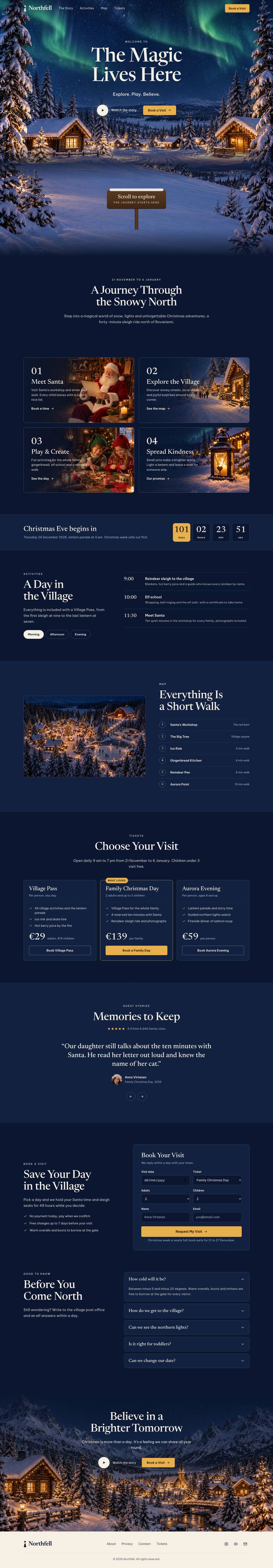 Christmas Village Story template, the whole page on desktop