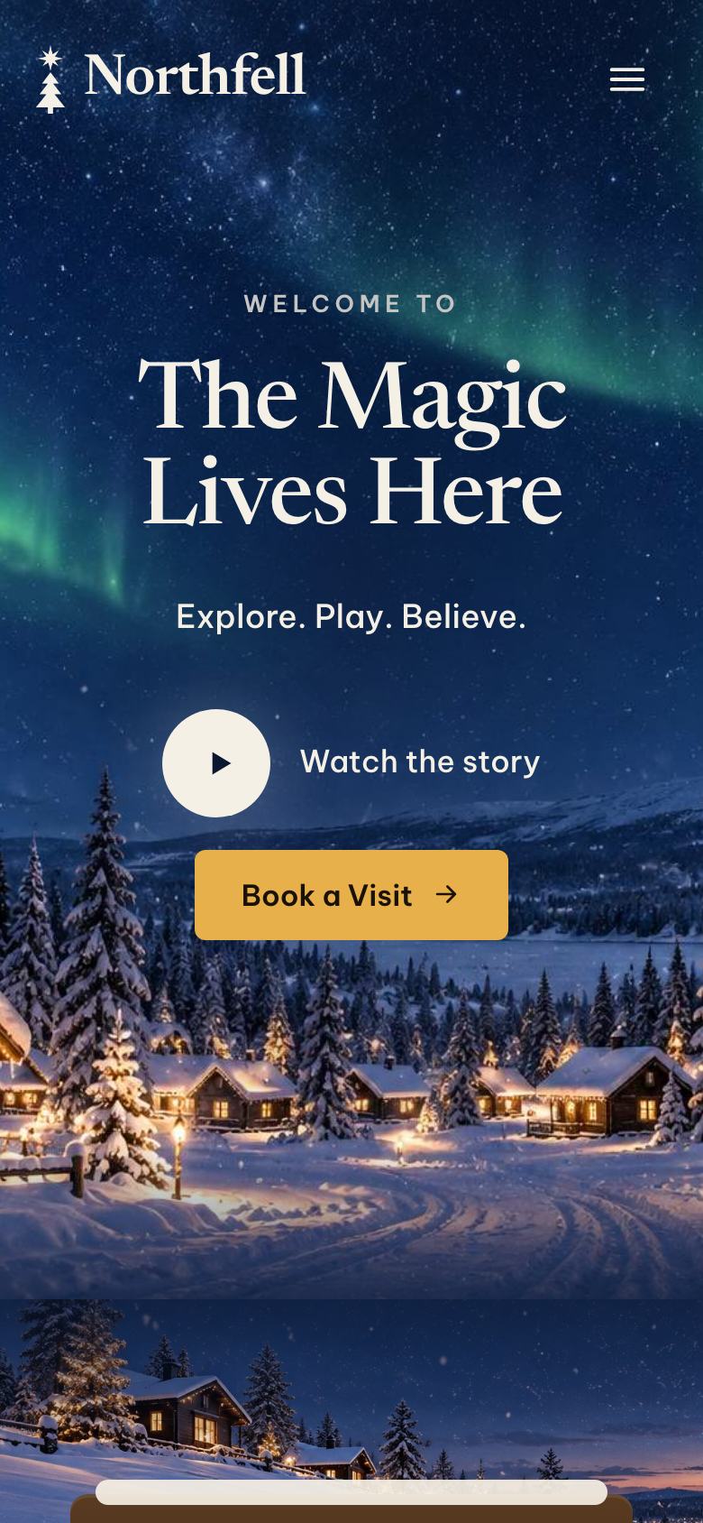 Christmas Village Story landing page template on a phone