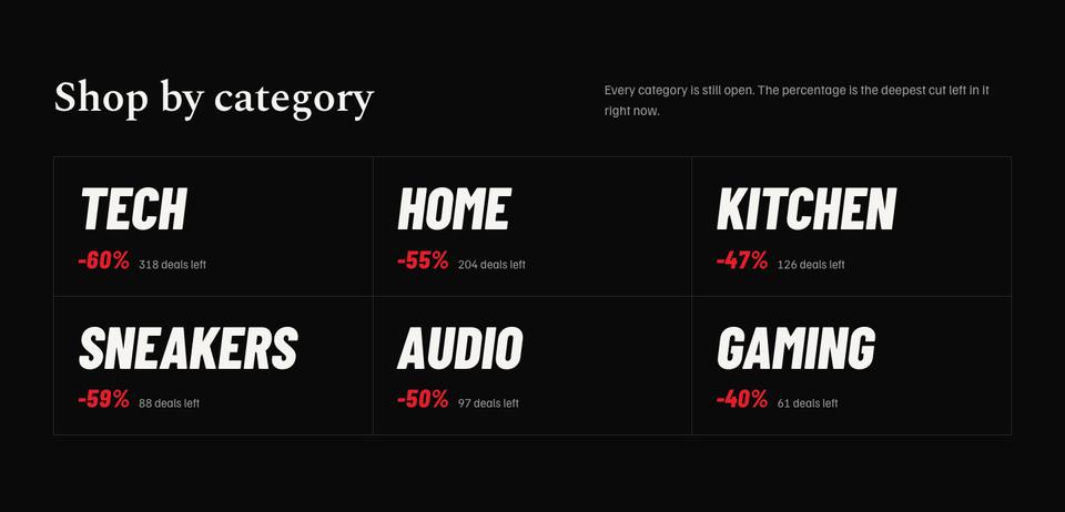 Black Friday Last Chance template — Categories section