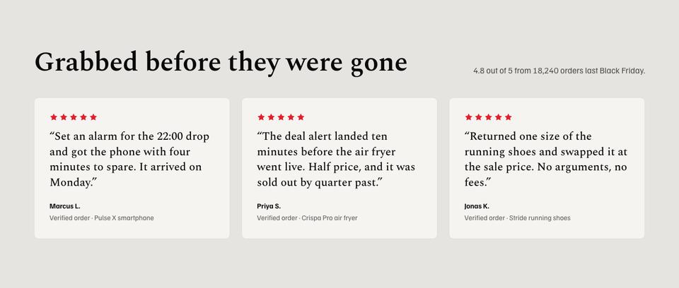 Black Friday Last Chance template — Reviews section