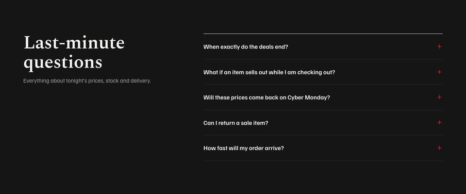 Black Friday Last Chance template — Questions section