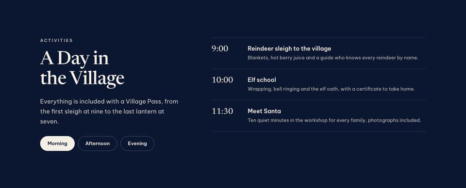Christmas Village Story template — A day in the village section