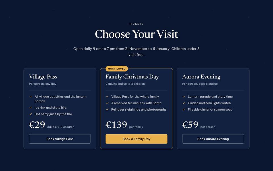 Christmas Village Story template — Tickets section