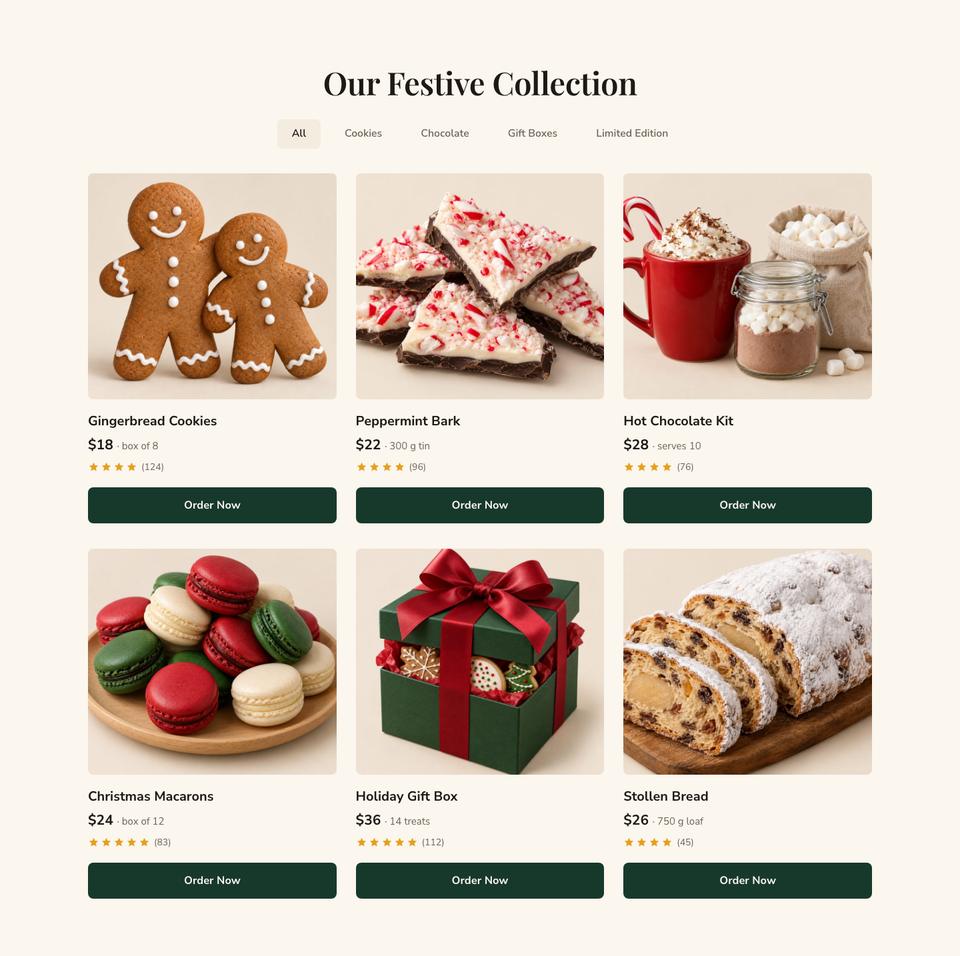 Christmas Treats Bakery template — Collection section