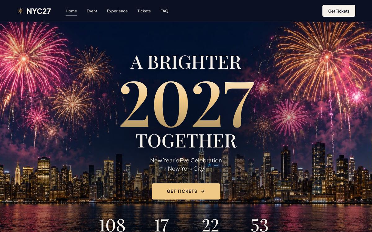New Year Countdown landing page template, desktop