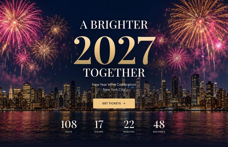 New Year Countdown template — Hero section