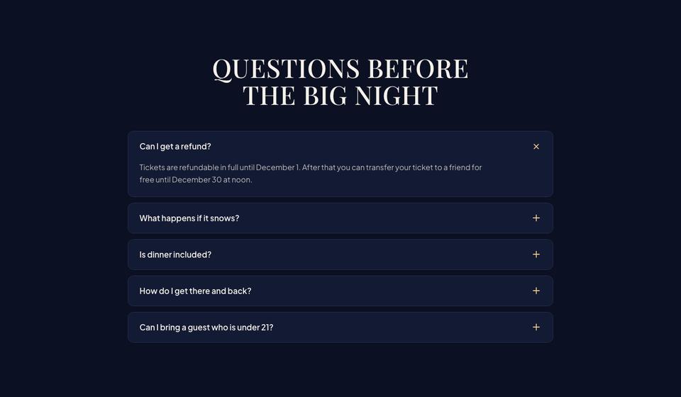 New Year Countdown template — Questions section