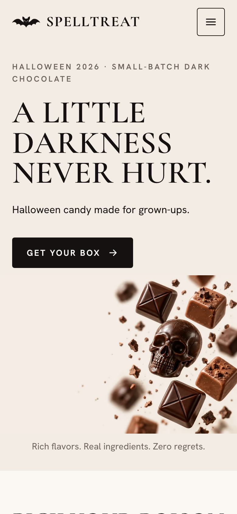 Halloween Candy Brand landing page template on a phone
