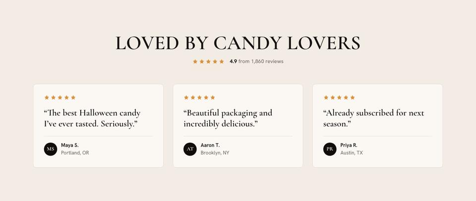 Halloween Candy Brand template — Reviews section
