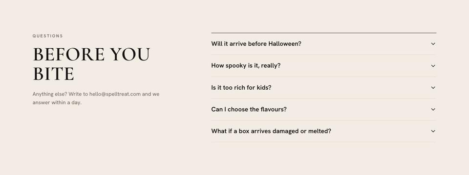 Halloween Candy Brand template — Questions section