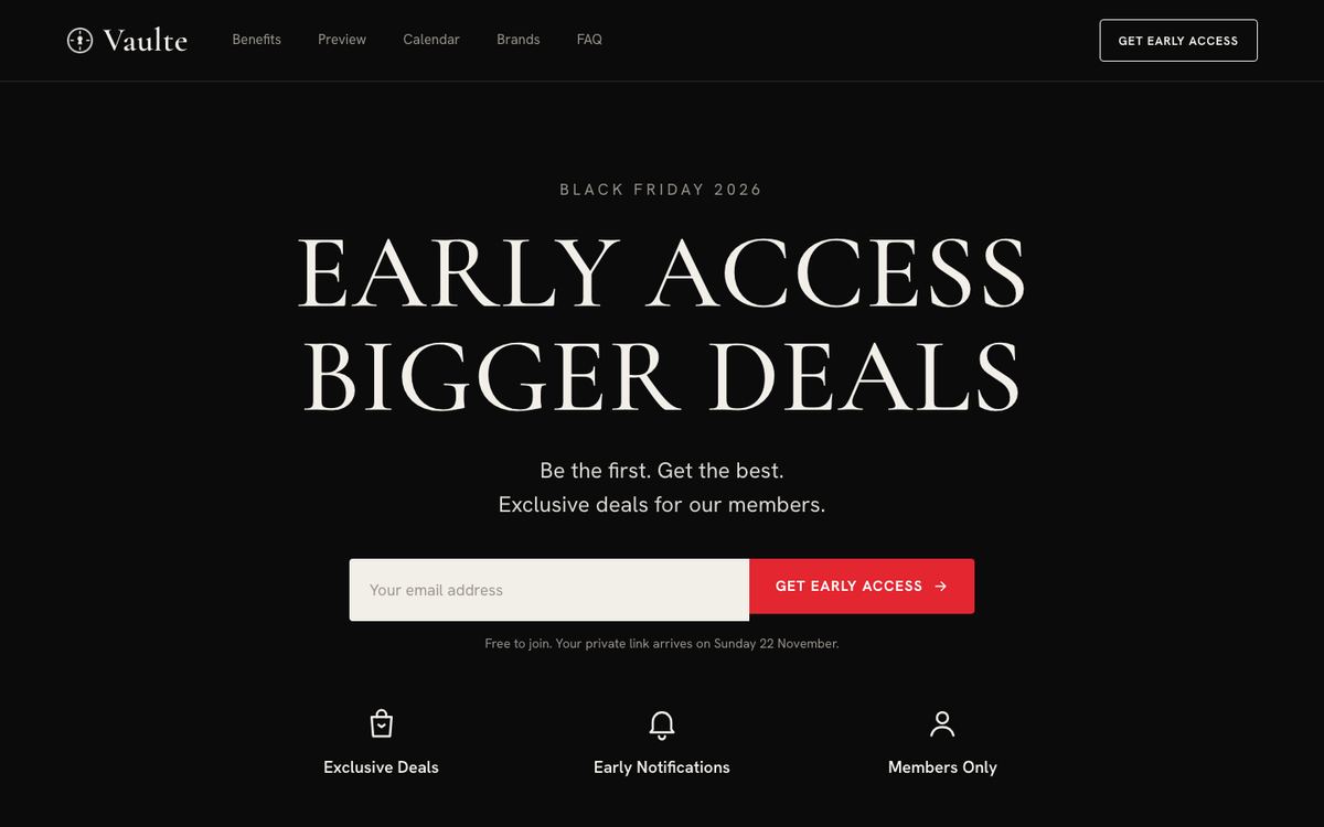 Black Friday Early Access landing page template, desktop