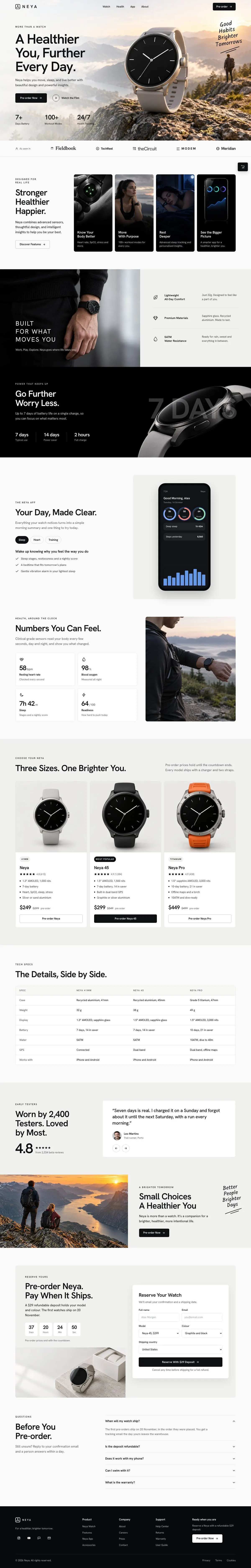 Smartwatch Launch template, the whole page on desktop