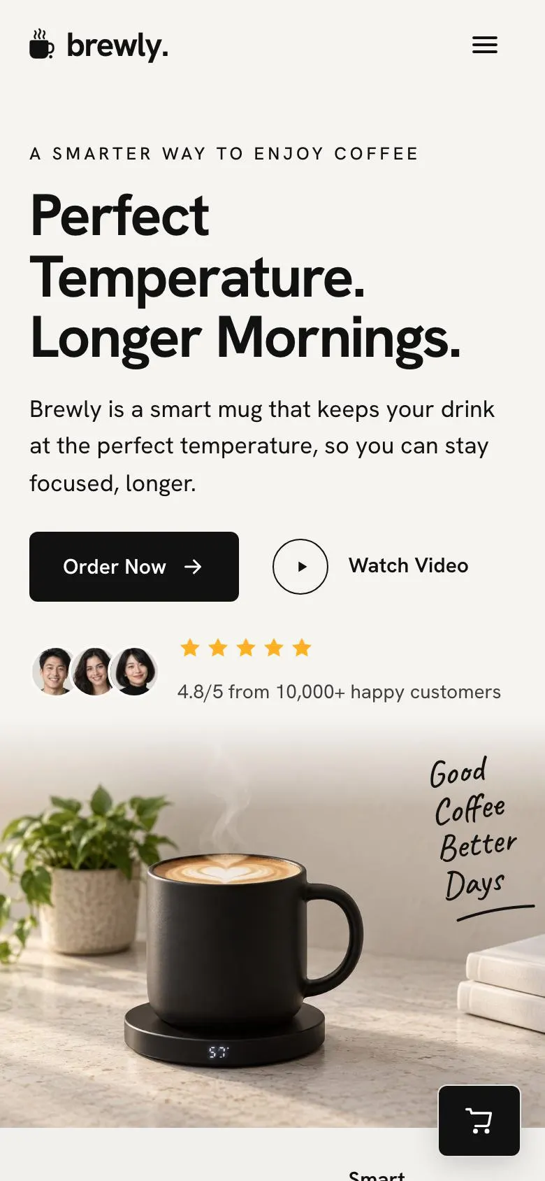Smart Mug DTC landing page template on a phone