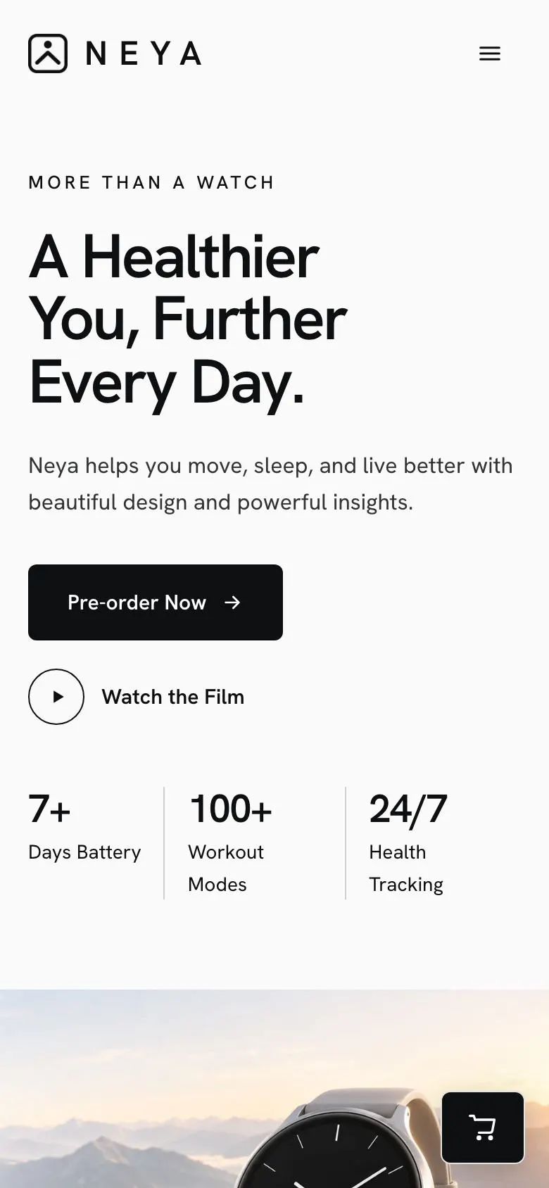 Smartwatch Launch landing page template on a phone