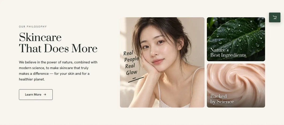 Natural Skincare template — Story section