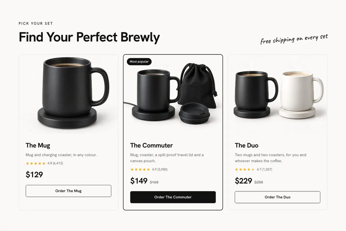 Smart Mug DTC template — Sets section