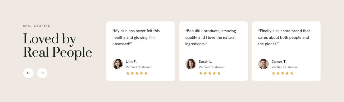 Natural Skincare template — Reviews section