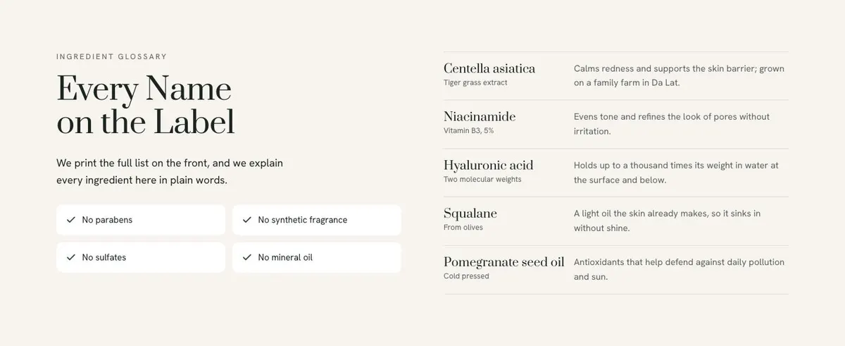 Natural Skincare template — Glossary section