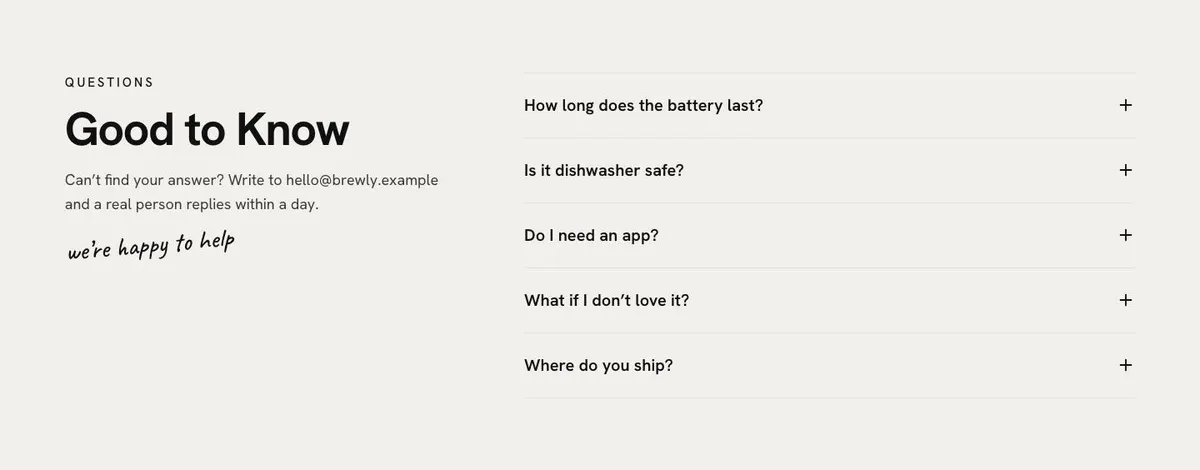Smart Mug DTC template — Questions section