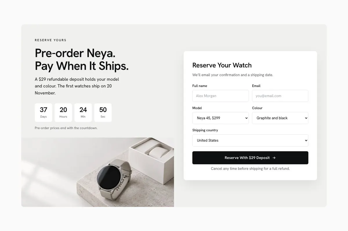 Smartwatch Launch template — Preorder section