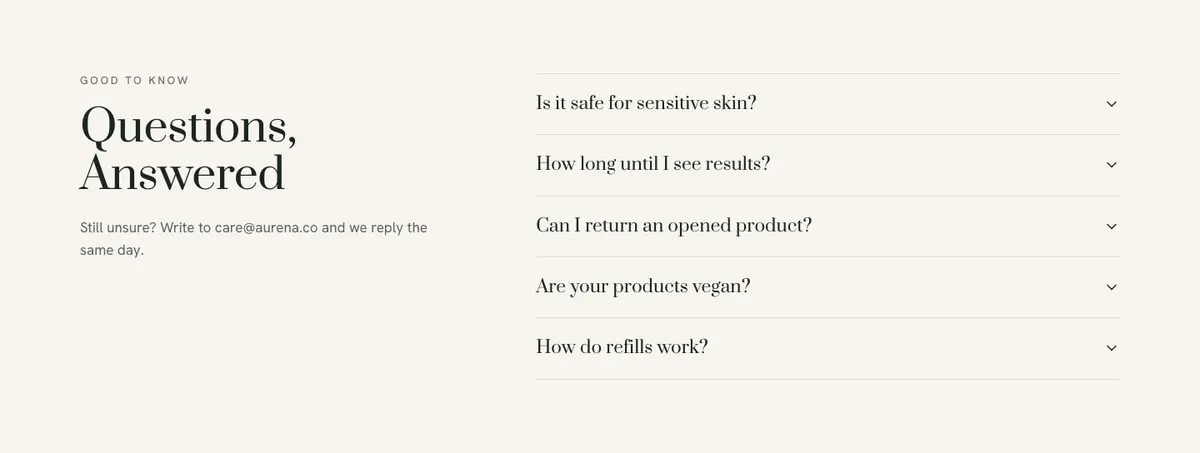 Natural Skincare template — Questions section