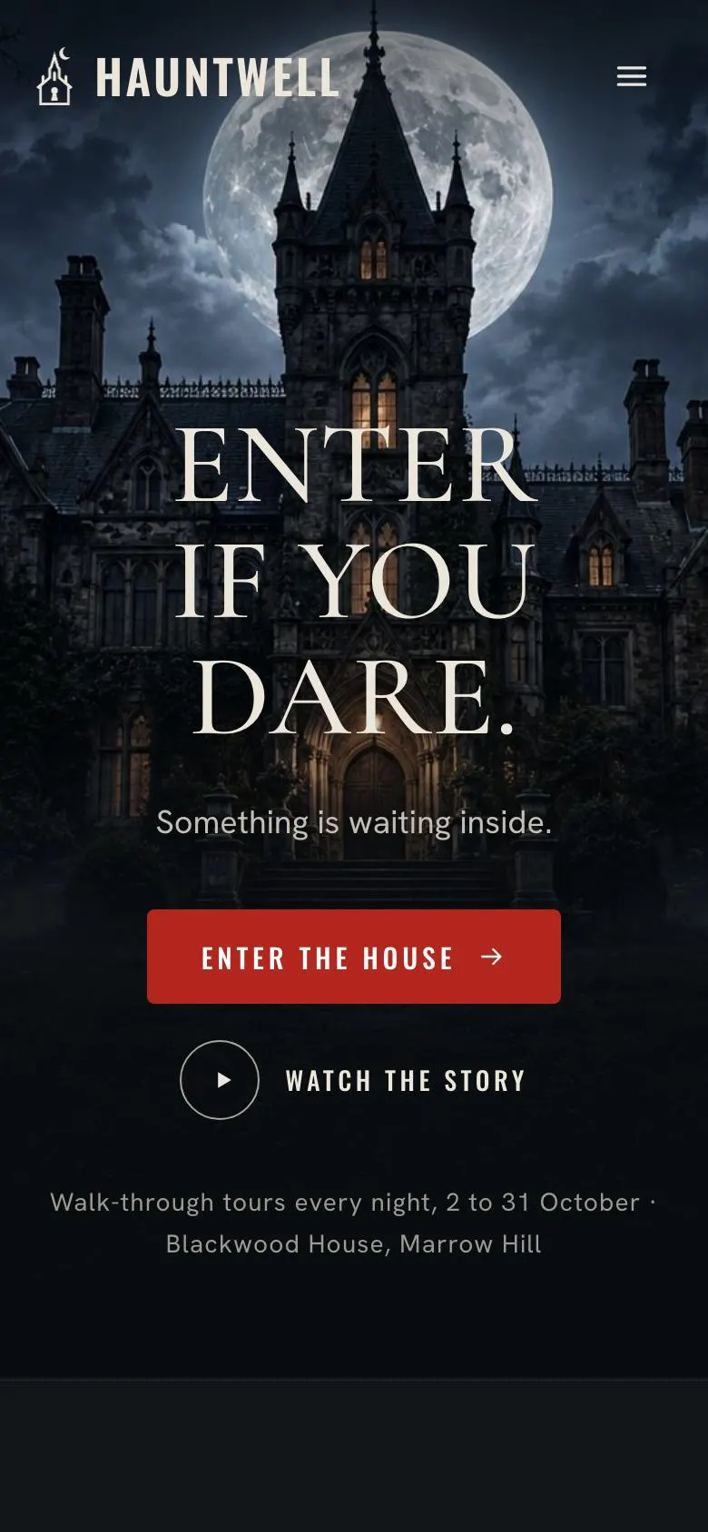 Haunted House Story landing page template on a phone