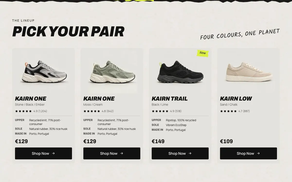 Sustainable Sneakers template — Lineup section