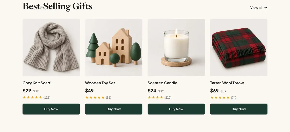 Christmas Gift Shop template — Bestsellers section