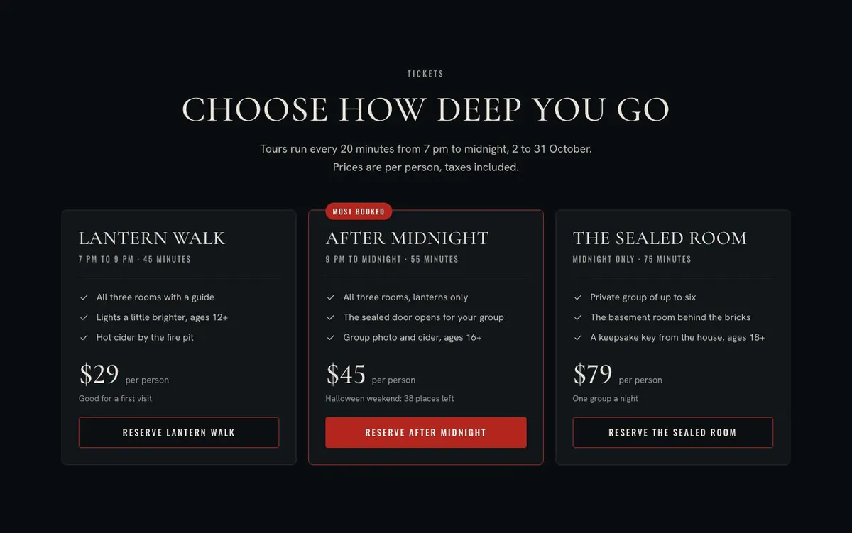 Haunted House Story template — Tickets section