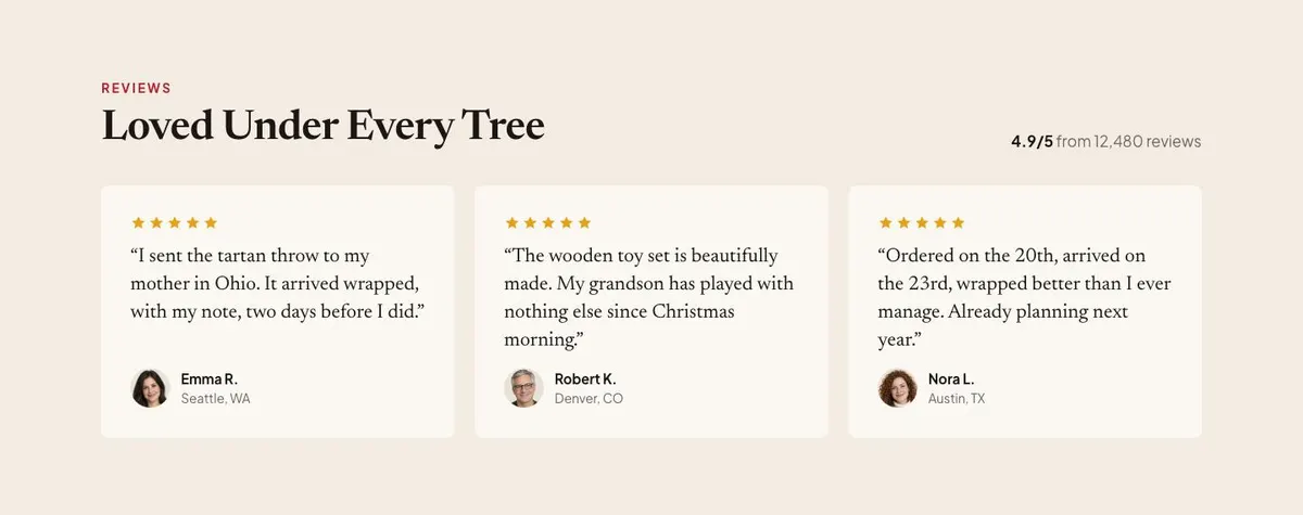 Christmas Gift Shop template — Reviews section