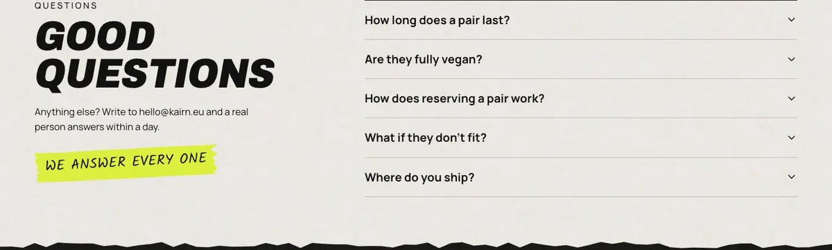 Sustainable Sneakers template — Questions section