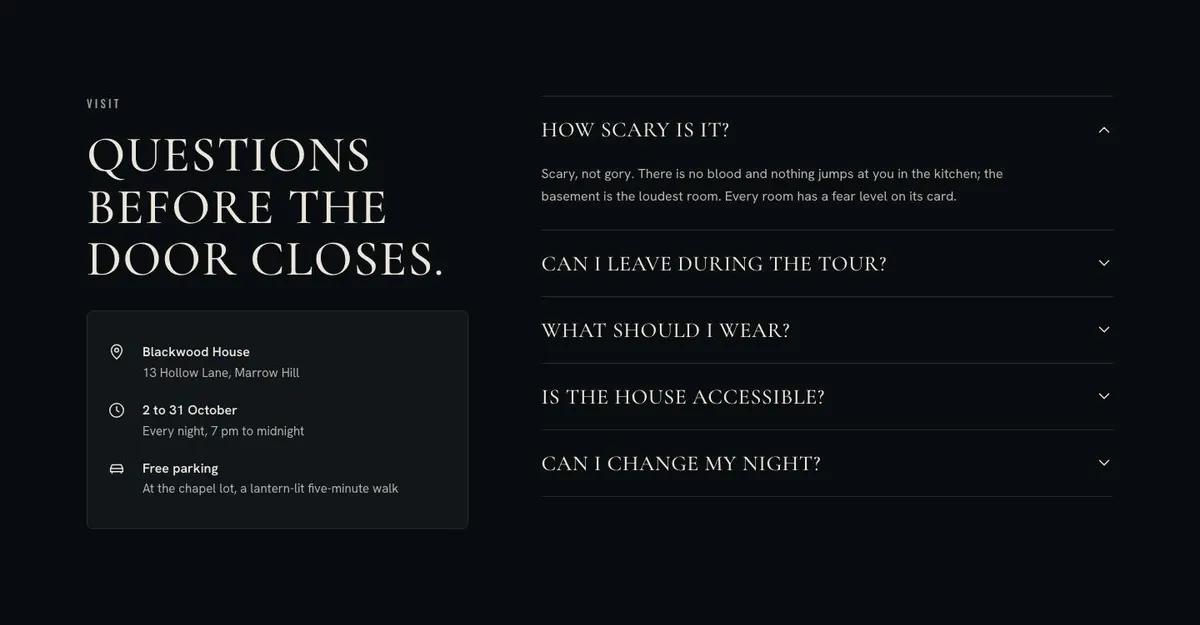 Haunted House Story template — Visit section
