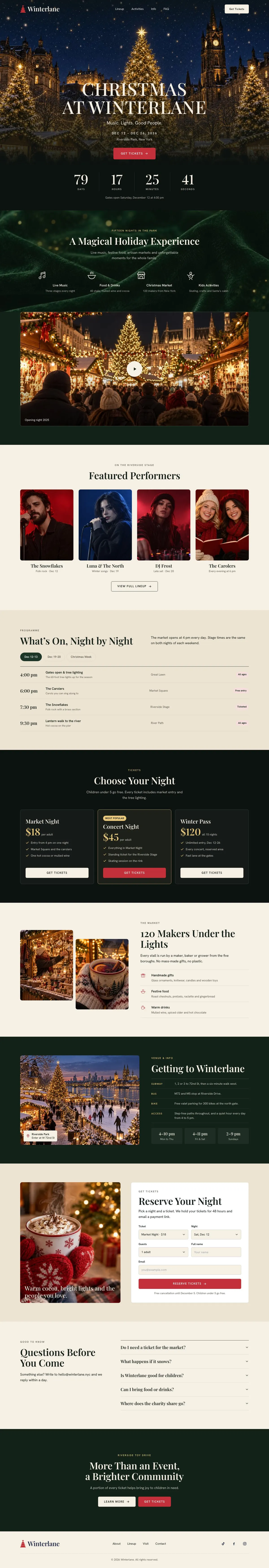 Christmas Market Event template, the whole page on desktop